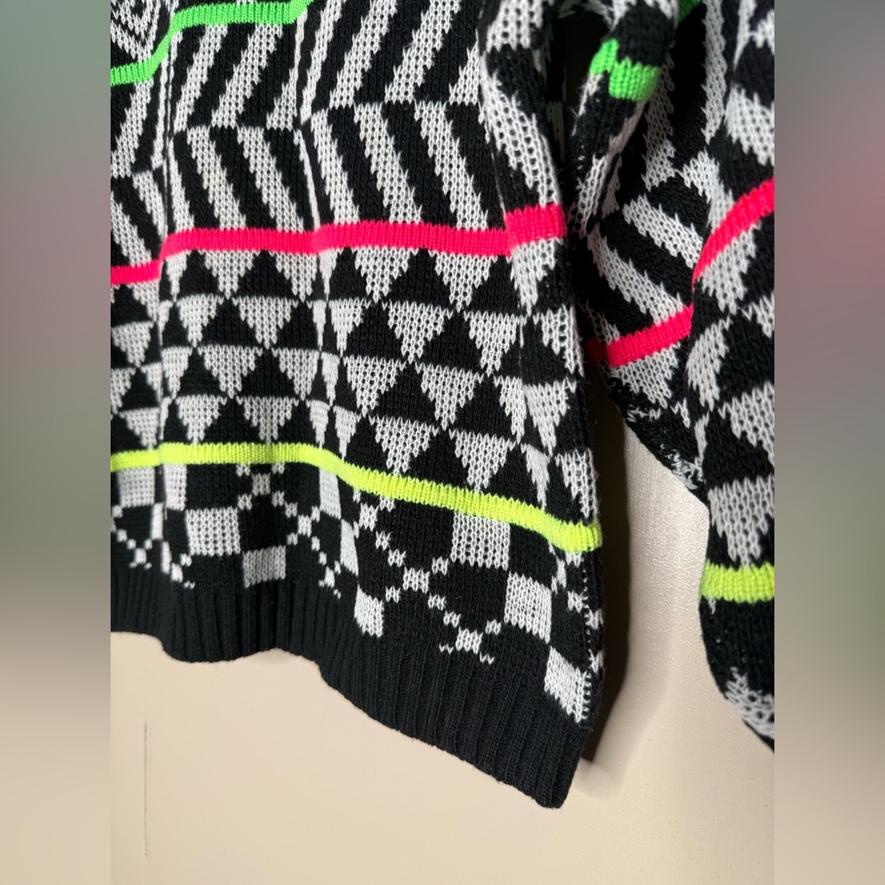 Vintage R.J. Pumpkin Neon Geometric Graphic Knit Sweater Y2K USA‎ - Picture 2 of 4